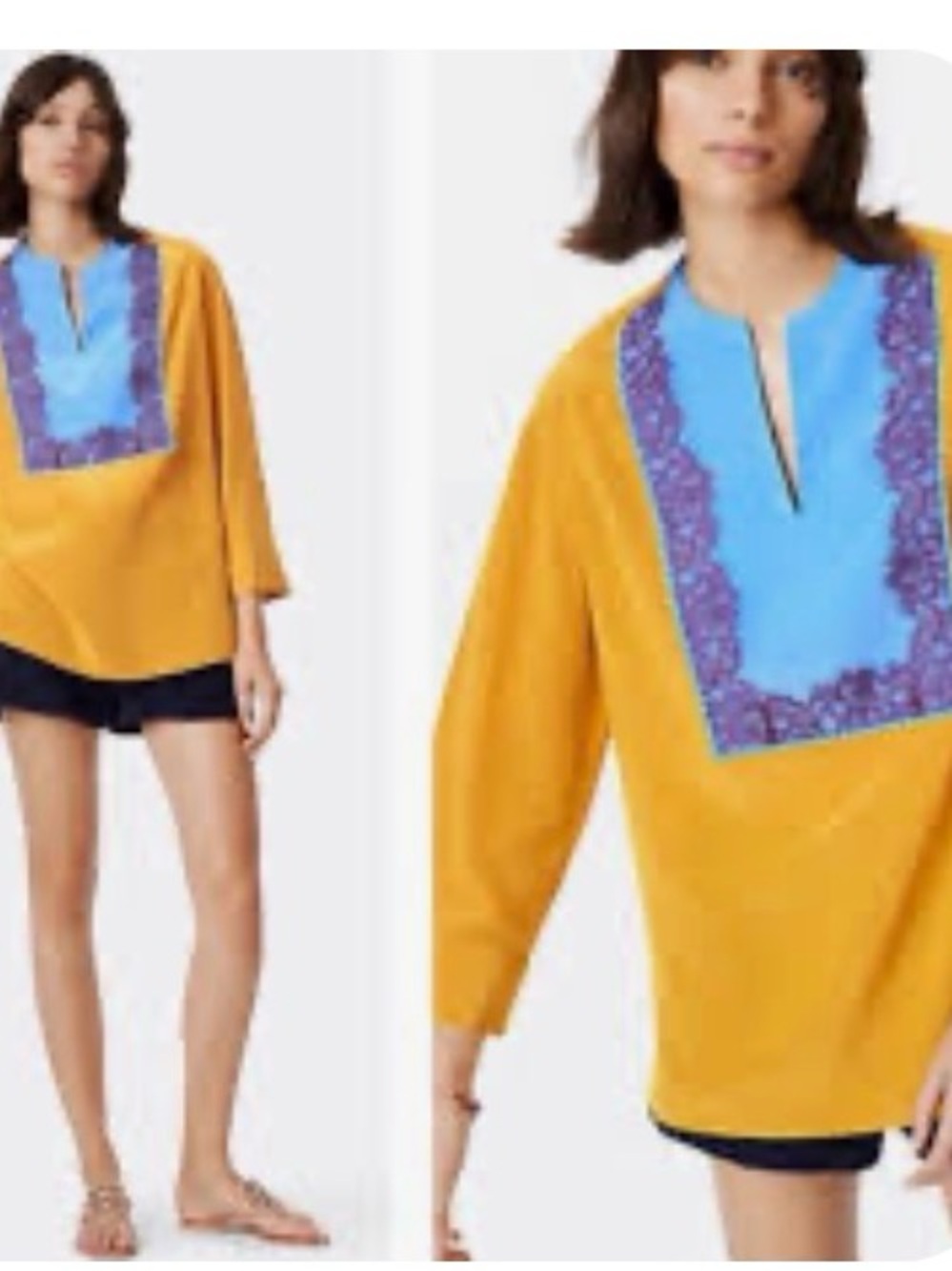 Tory Burch Elegant Mustard and Blue Women's Top